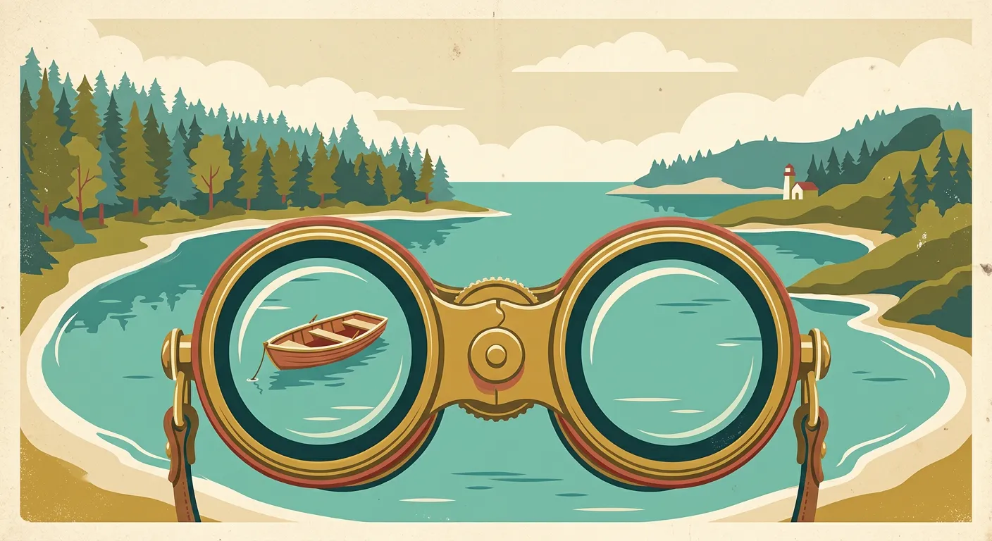 Binoculars overlooking the cove at golden hour